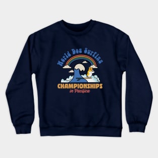 Dog surfing in pacific california Crewneck Sweatshirt